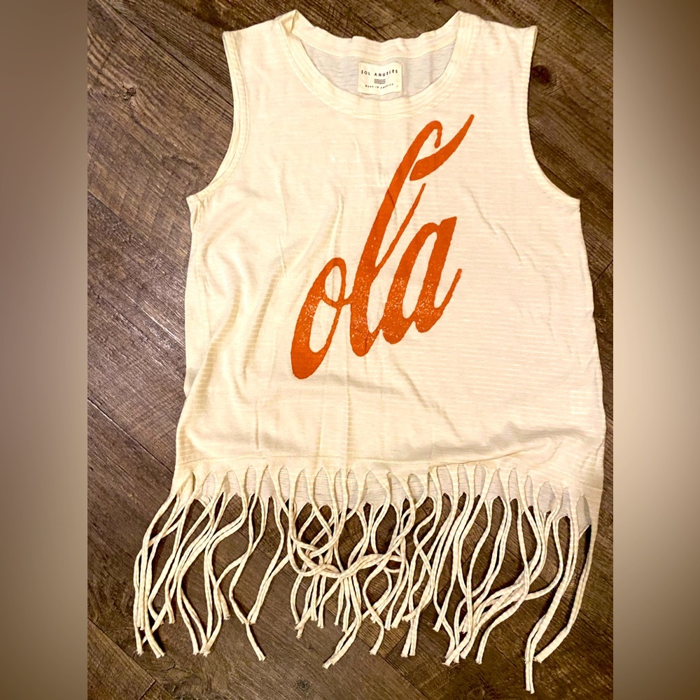Nordstrom Sol Angeles Ola Tee Tank Top Small Frayed vintage fringed crop top